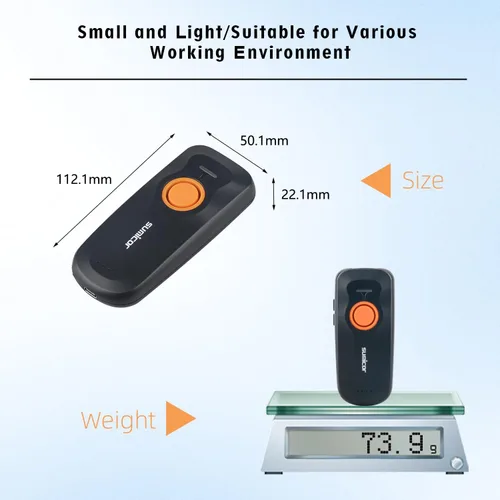 Vista 3 de Sumicor Escáner de código de barras inalámbrico, mini lector Bluetooth portátil, escáner láser 1D con indicador de nivel de batería, pequeño escáner