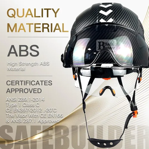 Vista 7 de SAFEBUILDER Casco de seguridad de construcción con visera incorporada Casco duro ABS con visera Ventilación ajustable Casco de trabajo Protección