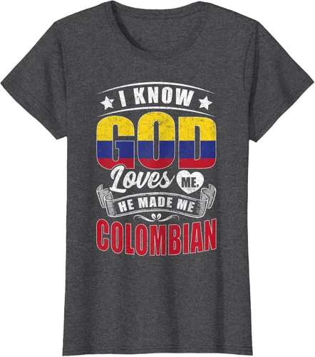 Vista 3 de Camiseta Colombia Flag God Loves Me Funny Colombians, Negro