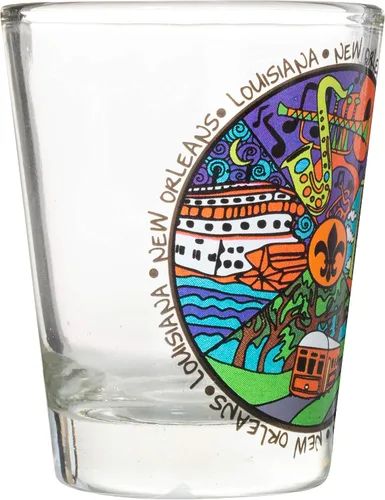 Vista 2 de Artisan Owl Vaso de chupito de recuerdo multicolor icónico de New Orleans Louisiana
