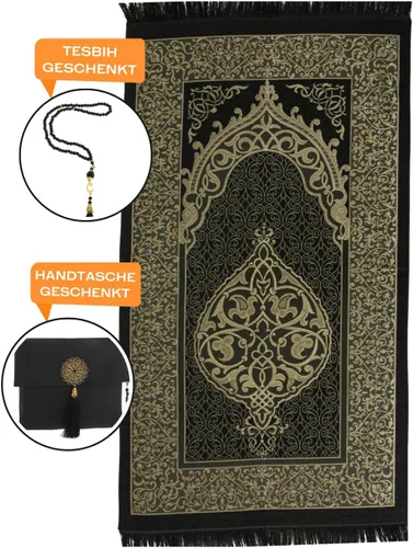 Vista 4 de Prien Alfombra de oración musulmana con Tasbih y bolsa portátil, regalo musulmán para mujeres y hombres, caja islámica Mubarak, juego de regalos