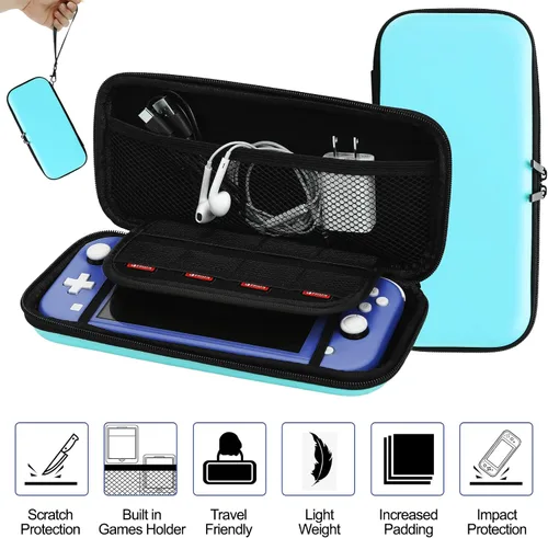 Vista 3 de Switch Lite - Kit de accesorios con funda de transporte de TPU con protector de pantalla, base de carga, soporte de juego, funda para tarjetas
