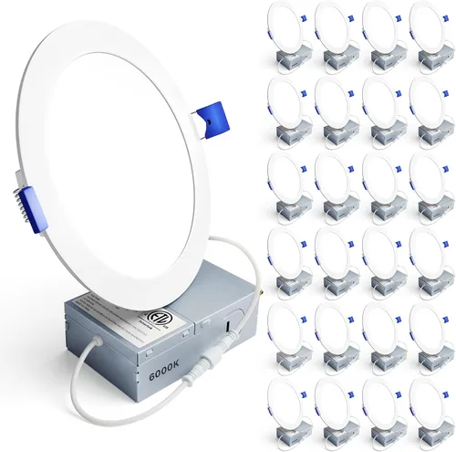 Vista 13 de Ensenior Paquete de 24 luces LED empotrables de 4 pulgadas, oblea regulable Blanco-5CCT