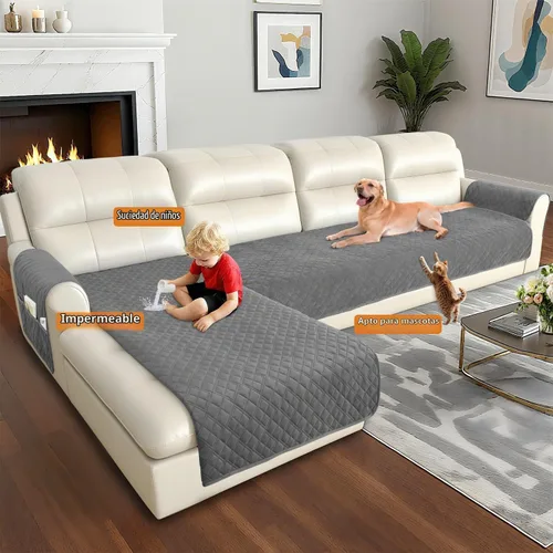 Vista 5 de Arfntevss - Fundas impermeables para sofá seccional en forma de L, cubiertas lavables de terciopelo para sofá para perros y mascotas, protector