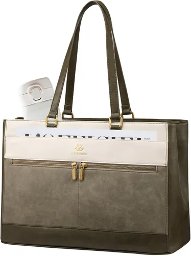 Vista 5 de LOVEVOOK Bolsa para laptop para mujer, bolsas tote de trabajo vintage de 15.6 pulgadas para mujer, bolsa de cuero para maestros, bolso grande