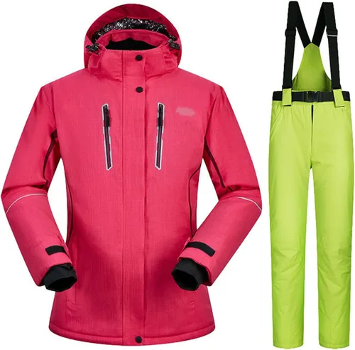 Vista 26 de Conjunto de chaquetas y pantalones de esquí para mujer, invierno al aire libre, talla grande, trajes de esquí cálidos con capucha, trajes de nieve E
