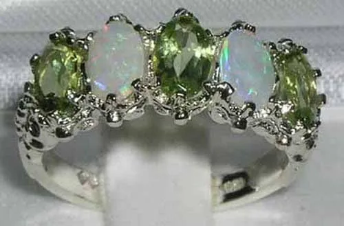 Vista 2 de Anillo de eternidad para mujer de plata de ley 925 con peridoto y ópalo auténticos