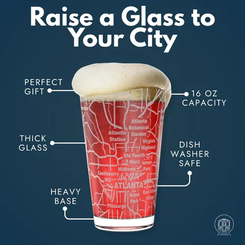Vista 2 de Greenline Goods Atlanta, GA Map - Vasos de cerveza (juego de 2), 16 oz - Diseño de envoltura grabada