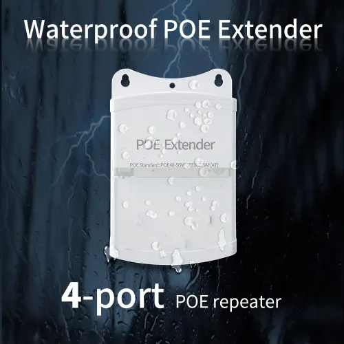 Vista 4 de Extensor Poe, repetidor PoE+ 1 en 4 salidas, 10/100 Mbps, se extiende 820.2 ft, 60 W cumple con IEEE802.3af/at para interruptor/inyector PoE