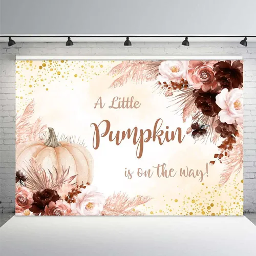 Vista 7 de MEHOFOND Fondo bohemio de calabaza para baby shower, decoración de fiesta de otoño de 7 x 5 pies, pancarta de Acción de Gracias, fotografía de Azul