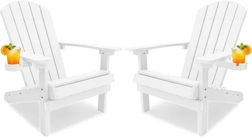 Vista 30 de YEFU Silla Adirondack de plástico resistente a la intemperie, sillas de patio con instalación fácil en 5 pasos, se ve exactamente como madera real