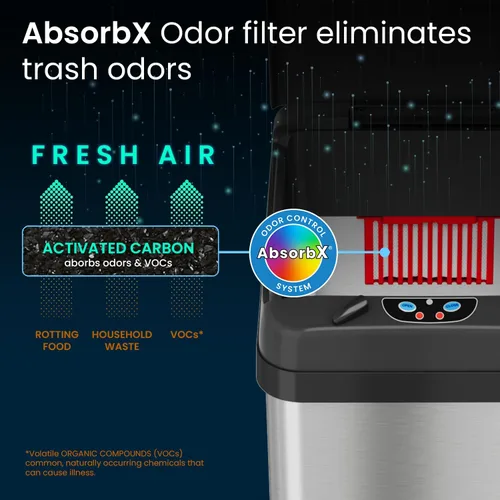 Vista 3 de iTouchless Bote de basura sin contacto con sensor automático de 13 galones con adaptador de CA y sistema de control de olores de acero inoxidable