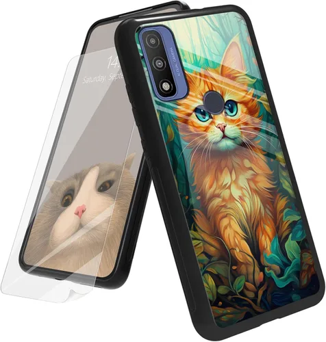 Vista 47 de Funda para Motorola Moto G Play 4G 2024 con protector de pantalla, parte trasera de vidrio templado + funda de silicona suave TPU absorción
