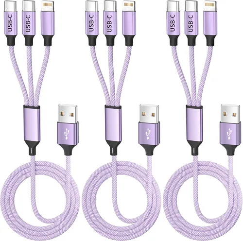 Vista 11 de Cable de Carga 4 en 1 de Carga Rápida de 65W, Cable USB C 4 en 1 Cable de Carga Múltiple USB con Chip E-Mark, Cable Cargador Múltiple para iPhone