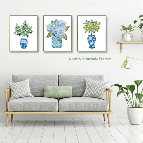 Vista 3 de Chinoiserie - Lienzo decorativo para pared, diseño de florero de porcelana azul y blanco chino (8 x 10 x 6 unidades, sin marco), impresión artística