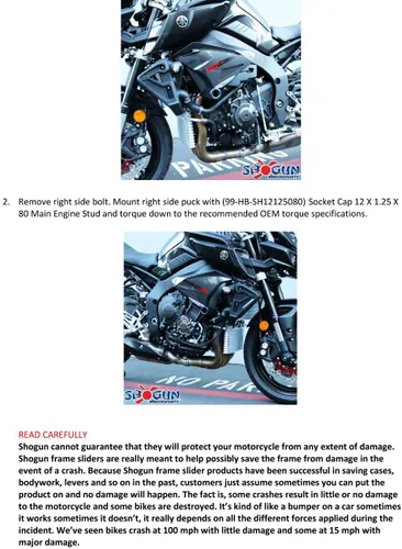 Vista 8 de Shogun 2017 Yamaha FZ10 FZ 10 2018 2019 2020 2021 2022 MT-10 MT 10 SP Negro Deslizadores de marco sin corte para modelos ABS y no ABS - 750-6819