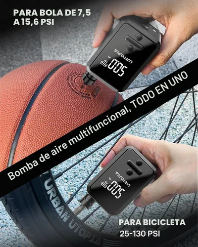Vista 4 de URTOPIA Bomba eléctrica para bicicleta, bomba de aire de inflado rápido con medidor, hasta 150 PSI, disipación de calor eficiente, recargable
