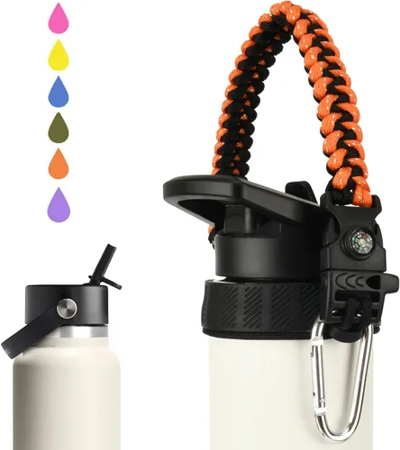Vista 11 de Paracord Handle for Hydro Flask Water Bottles Standard/Wide Mouth, Strap Holder with Safety Rubber Ring & Carabiner, Easy to Carry and Durable