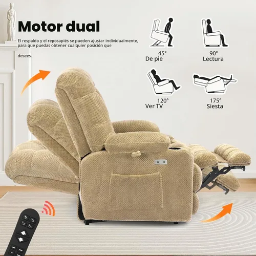 Vista 4 de EONIX Sillón reclinable de elevación eléctrica de doble motor, medianamente ancha, color beige