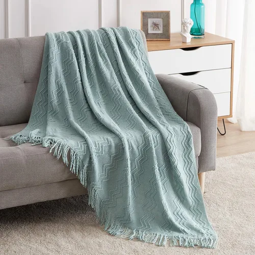 Vista 29 de Bourina Manta de punto decorativa con textura, unicolor y suave, para sofá, 50 x 60 pulgadas, almendra Knitted Throw Blanket 50x60 Inches, Soft