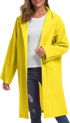 Vista 2 de Poncho de lluvia de EVA reutilizable para adultos, unisex, hombres y mujeres, impermeable largo transparente con capucha