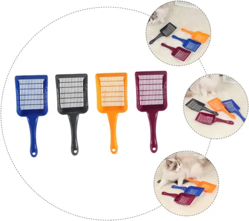 Vista 8 de 4 cucharas de arena para gatos, herramientas de limpieza de arena para gatos con agujeros pequeños, mango cómodo para mascotas para limpieza