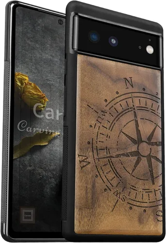Vista 10 de Carveit Funda de madera para Pixel 6a [madera natural y TPU suave negro] a prueba de golpes, funda de madera única y elegante compatible con Google
