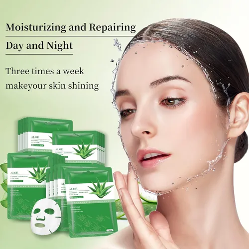 Vista 2 de Máscaras Faciales de Cuidado de la Piel, Mascarillas en Hojas de Aloe Vera, Máscaras Hidratantes y Calmantes para Todo Tipo de Piel, Cuidado Solar