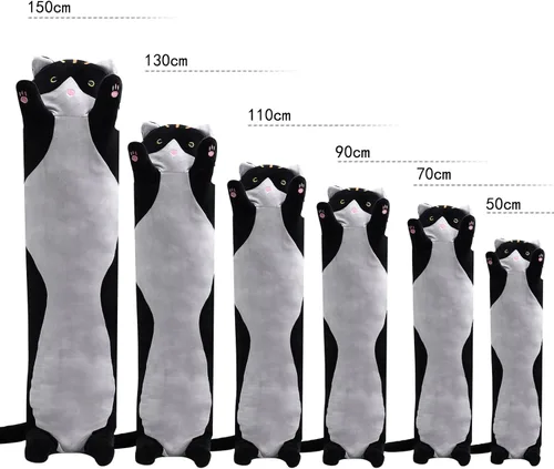Vista 7 de shangman Bonita muñeca de gato de peluche, bonita almohada de peluche suave de caricaturas, almohada larga para dormir, regalo del día de San Negro