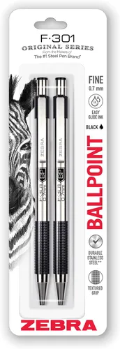 Vista 10 de Zebra Pen F-301 Bolígrafo retráctil de acero inoxidable de 0.7 mm, 4 unidades, tinta de fácil deslizamiento, clip de metal, recargable con F-Refill