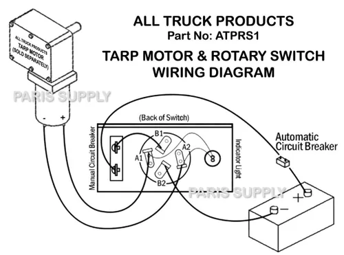 Vista 7 de Kit de interruptor giratorio de motor TARP con disyuntor y luz indicadora 12VDC 50 amperios