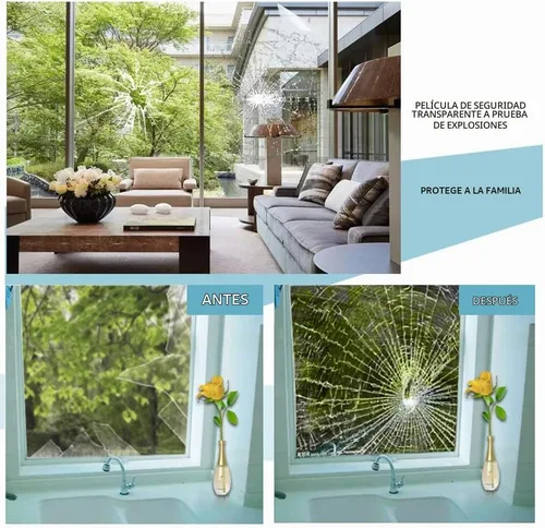 Vista 2 de Película de Seguridad Transparente para Ventana de 2MIL, Bloqueo UV, Calcomanía de Protección de Vidrio de Seguridad Autoadhesiva, 17.5 Pulgadas x
