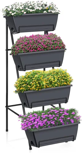 Vista 8 de OYEAL Cama de Jardín Elevada de 4 Niveles Jardineras Verticales para Interior y Exterior Caja de Jardinera Elevada con Patas Jardinera de Hierbas