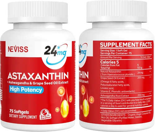 Vista 9 de Suplementos de astaxantina de 24 mg, suministro para 5 meses – Aceite de coco MCT, fuente de microalgas frescas con aceite de semilla de uva
