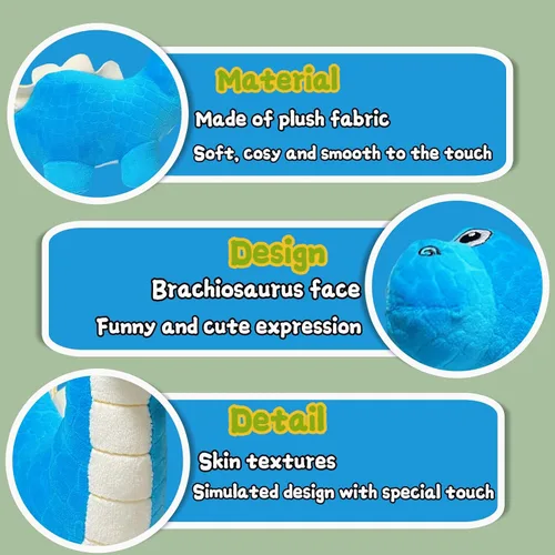 Vista 3 de Juguetes de peluche de braquiosaurio azul de 12 pulgadas para niños y bebés, lindos animales de peluche de dinosaurio para niños y niñas, peluches