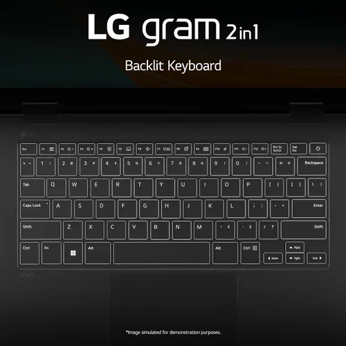 Vista 17 de LG gram 16" 2 en 1 portátil ligero, plataforma Intel Core i7 Evo, Windows 11 Home, 16 GB RAM, 512 GB SSD, negro