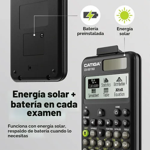 Vista 5 de CATIGA Calculadora científica negra con pantalla HD estilo libro de texto, calculadoras científicas solares y de batería para estudiantes Negro
