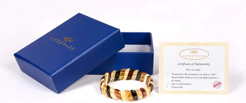 Vista 2 de AMBERAGE Pulsera elástica de ámbar báltico natural para mujer, hecha a mano con cuentas de ámbar báltico pulidocertificado (Multi), Ámbar, ámber