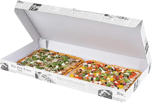 Vista 24 de Restaurantware - Cajas para pizza, 50 unidades, 14 x 7 x 1.5 pulgadas, embalaje de papel de cartón corrugado con bloqueo de pestañas, resistente a