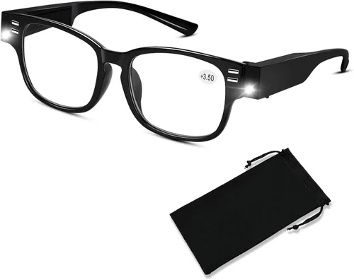 Vista 8 de Gafas de lectura con luces y aumento de 1.5 dioptrías, color negro, unisex para adultos