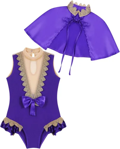 Vista 5 de JEATHA Disfraz de espectáculo de trapecio de circo para niñas y niñas capa superior con leotardo para Halloween fiesta de cosplay