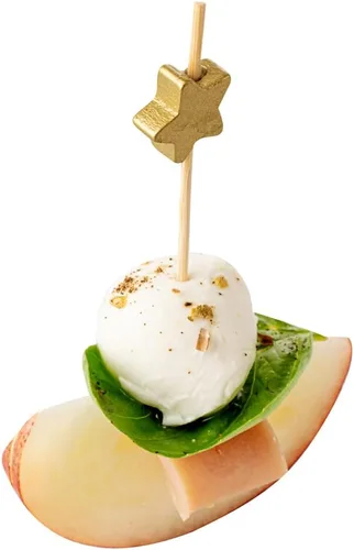Vista 8 de Restaurantware Pinchos de comida de 3.5 pulgadas, 1000 palitos de canapé con estrella dorada, resistentes, desechables, de madera de bambú