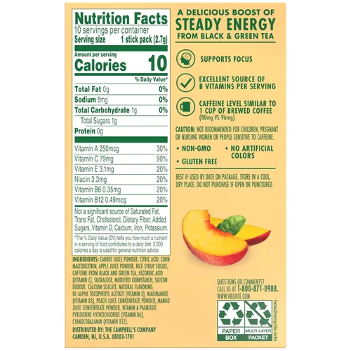 Vista 8 de V8 Energy Peach Mango - Bebida energética en polvo, paquete de 0.10 onzas (10 unidades)