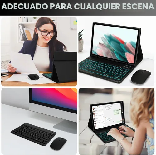 Vista 3 de LAMA Funda con teclado retroiluminado de 7 colores con mouse para Samsung Galaxy Tab A8 de 10.5 pulgadas, funda de teclado inalámbrico con soporte