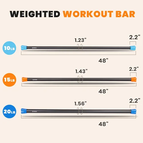 Vista 6 de LIONSCOOL Workout Weighted Bar,Padded Exercise Weight Bar, Solid Steel Stretching weighted bar set for Body Sculpting, Physical Therapy,Body Toning