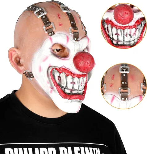 Vista 5 de LOKI Helmet Máscara de payaso espeluznante de dientes dulces, agujas Kane Cosplay Sweet Tooth Halloween máscara para adultos hombres mujeres