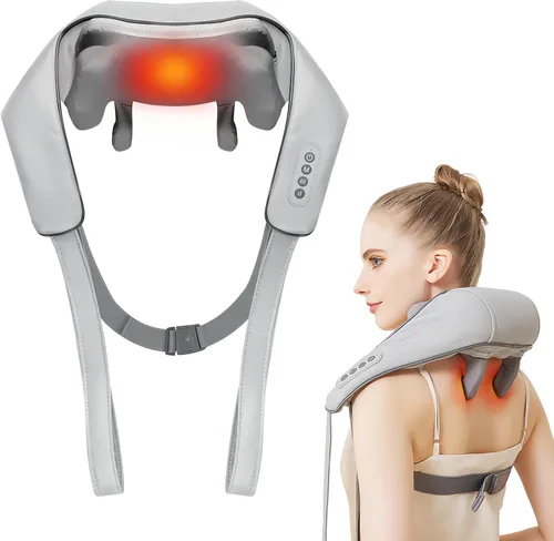 Vista 11 de Masajeador de cuello y hombros para aliviar el dolor de tejido profundo, masajeador Shiatsu de amasamiento profundo con calor para aliviar