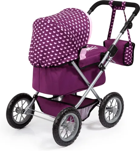 Vista 2 de Bayer Trendy - Cochecito para muñecas, color rosa y burdeos con asa ajustable Fits 18 Inch Dolls, Foldable Metal Frame with Matching Shoulder Bag