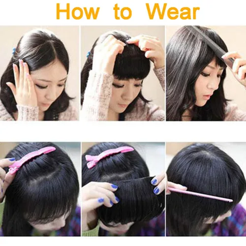Vista 7 de 2 extensiones de cabello con clip de 8 pulgadas de grosor, extensión de cabello con flecos, con sienes, una pieza de clip en el flequillo frontal