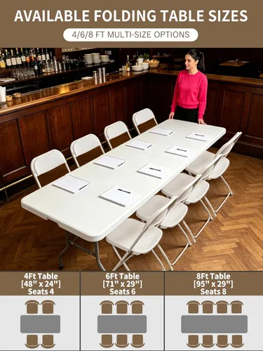 Vista 4 de Mesa plegable de 8 pies, mesa plegable portátil grande blanca